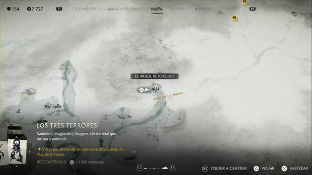 Ghost of Yotei - Recompensas en las Praderas de Yotei, ubicacin de Los Tres Terrores