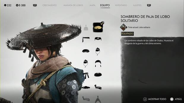 Ghost of Yotei - Cascos, Sombrero de paja de lobo solitario