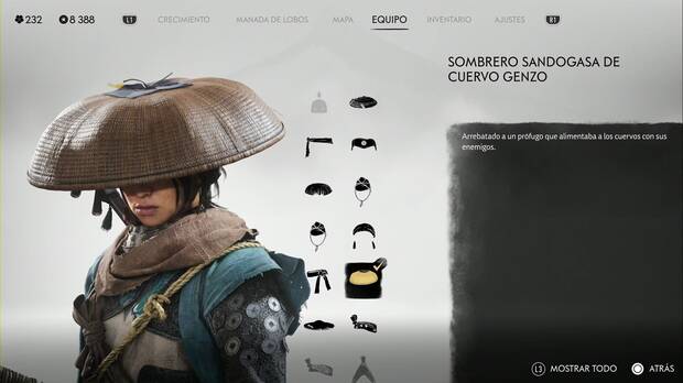 Ghost of Yotei - Cascos, Sombrero sandogasa de Cuervo Genzo