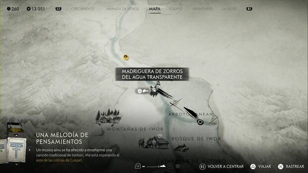 Ghost of Yotei - Madrigueras de zorros en el Bosque de Nayoro: ubicación de la Madriguera del agua transparente en la zona norte del río Nupur