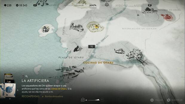 Ghost of Yotei - Lugares especiales en la Llanura de Ishikari, ubicación del lugar especial Cruce suroeste del río Ishikari