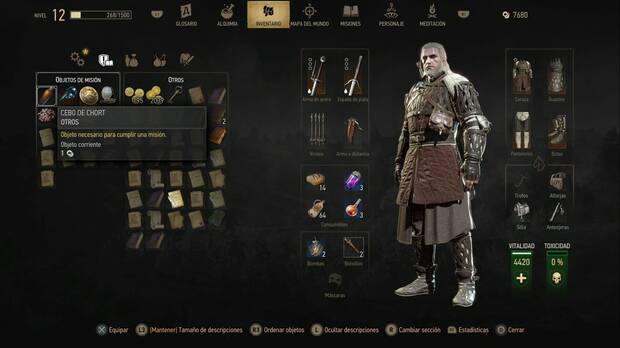 The Witcher 3:  Wild Hunt Remastered - Huellas misteriosas; ubicaci�n del cebo de chort en el inventario