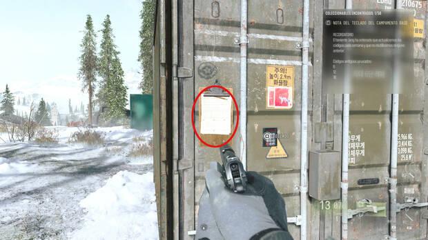 Call of Duty: Modern Warfare 4 - D�nde encontrar la nota coleccionable Nota del teclado del campamento base en la misi�n 10 Atrapados