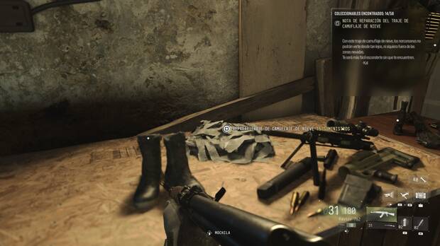 Call of Duty: Modern Warfare 4 - D�nde encontrar la nota coleccionable Nota de reparaci�n del traje de camuflaje de nieve en la misi�n 10 Atrapados