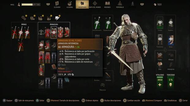 The Witcher 3 Wild Hunt Remastered - Equipo de brujo; Espadas y armadura de las Mil Flores