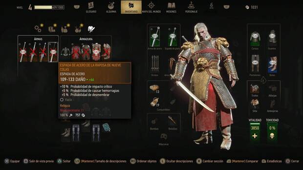 The Witcher 3 Wild Hunt Remastered - Equipo de brujo; espadas de la Raposa de Nueve Colas