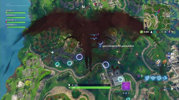 Fortnite Battle Royale - Atraviesa en paracaídas los círculos flotantes
