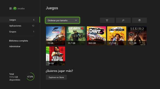 Con estos juegos instalados en Xbox Series S todavía quedan 117 GB disponibles de almacenamiento.