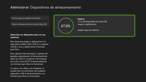 Aunque cuenta con 512 GB de almacenamiento, el espacio efectivo que podemos utilizar en Xbox Series S es de 364 GB.