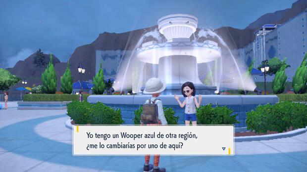 Pokémon Escarlata y Púrpura - Intercambio de NPC de un Wooper en Ciudad Cántara