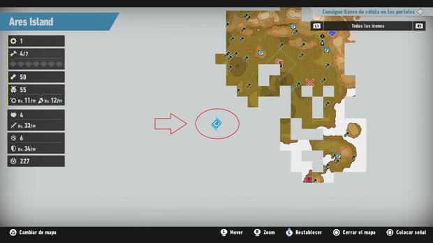 Sonic Frontiers - Localización en el mapa del desafío M-026 de Ares Island