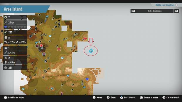 Sonic Frontiers - Localización en el mapa del desafío M-043 de Ares Island