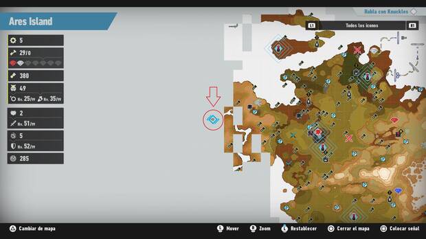 Sonic Frontiers - Localización en el mapa del desafío M-034 de Ares Island