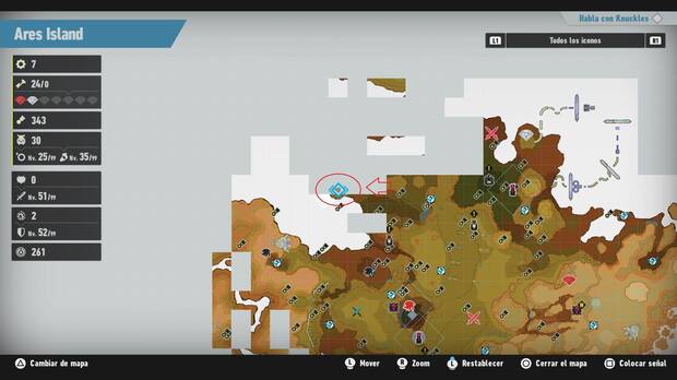 Sonic Frontiers - Localización en el mapa del desafío M-036 de Ares Island