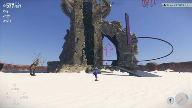Sonic Frontiers - Plataforma de torre para llegar al titán Wyvern