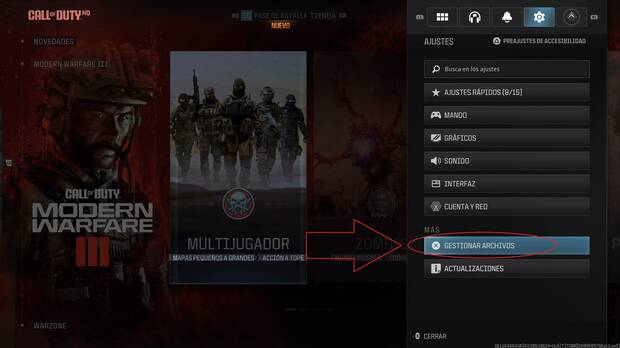 Call of Duty Modern Warfare 3 - Menú para gestionar archivos de instalación