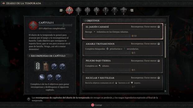 Diablo 4 - Ganar más favor con los objetivos del Diario de la temporada