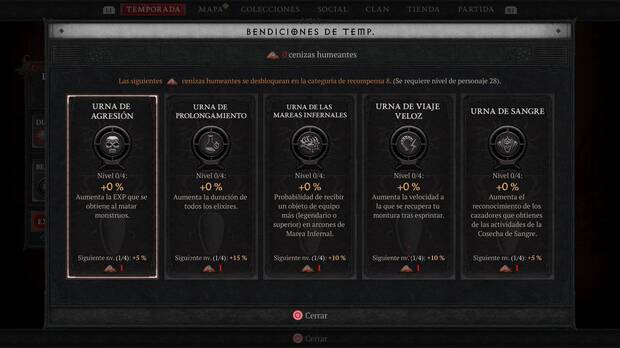 Diablo 4 - Activar con cenizas humeantes las Bendiciones de temporada