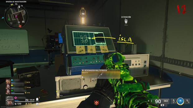 CoD Black Ops 6 Zombis Easter egg Terminus - Mapa e isla señalada en el calibrador de oscilación