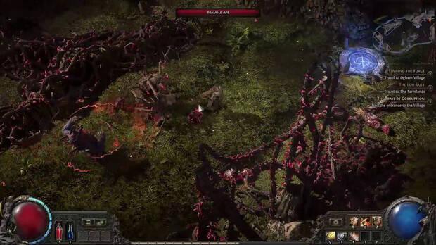 Incluso en los escenarios más coloridos se nota el tono macabro de Path of Exile 2.