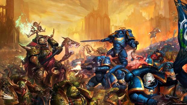 Marines Espaciales luchando contra el Caos en Warhammer 40K
