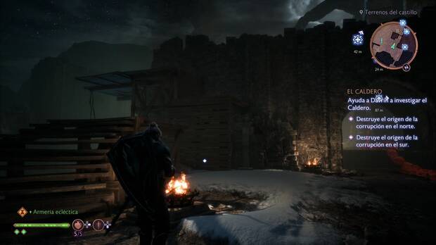 Dragon Age: The Veilguard - El Caldero: andamios que suben por la torre del marcador más al norte
