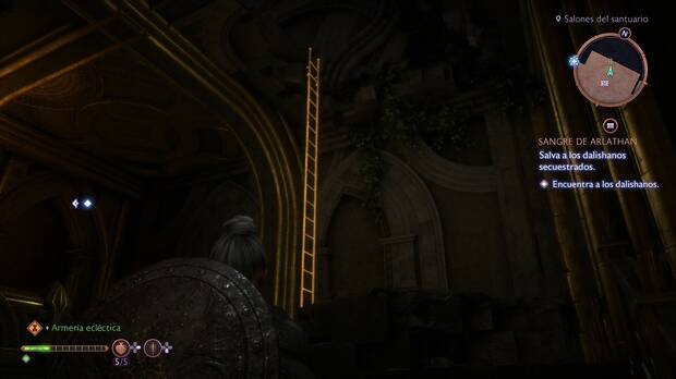 Dragon Age: The Veilguard - Sangre de Arlathan: escalera de mano que lleva a la zona sobre la sala grande de la estatua