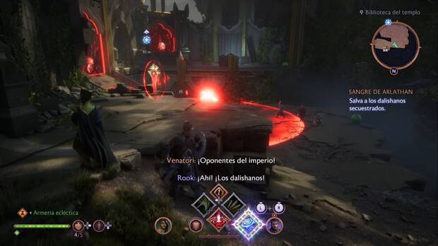 Dragon Age: The Veilguard - Sangre de Arlathan: sala con venatori protegidos por cristales