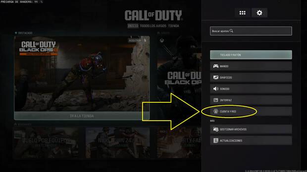 Call of Duty Black Ops 6 - Menú de ajustes para activar o desactivar el juego cruzado