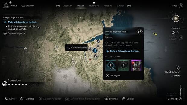 Assassin's Creed Shadows Las garras de Awaji - Localizacin del objetivo Kobayakawa Heitaro de la organizacin Los espas de Yasuhira
