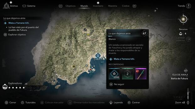 Assassin's Creed Shadows Las garras de Awaji - Localizacin del objetivo Yamane Ichi de la organizacin Los espas de Yasuhira