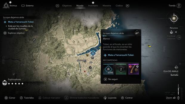 Assassin's Creed Shadows Las garras de Awaji - Localizacin del objetivo Yamanouchi Tobei de la organizacin Los espas de Yasuhira