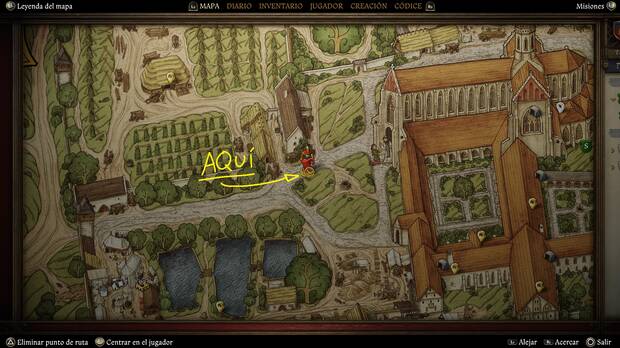 Kingdom Come: Deliverance 2 - Localizaci�n en el mapa de la faltriquera del monje Slavek en el monasterio de Sedlec