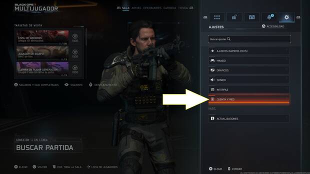 Call of Duty Black Ops 7 - Men de ajustes para activar o desactivar el juego cruzado