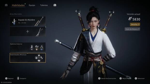 Where Winds Meet - Habilidades Místicas, menú de Desarrollar personaje