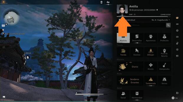 Where Winds Meet - Cmo subir el nivel mximo, men donde se puede ver el nivel del personaje