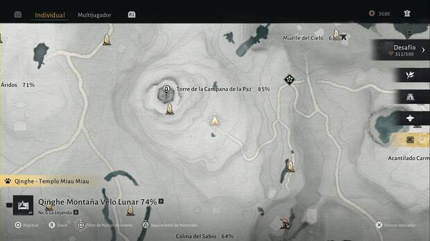 Where Winds Meet - Oleada Oscura de Qinghe, ubicaci�n de Liu el Le�ador junto a la Torre dela Campana de la Paz