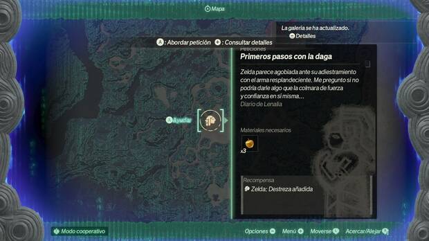 En el mapa van apareciendo distintas peticiones, consistentes en encontrar una serie de materiales.