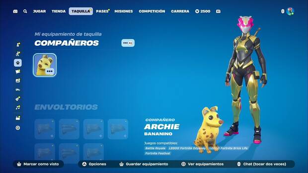 Fortnite Battle Royale - men de seleccin de Taquilla con Bananino en pantalla