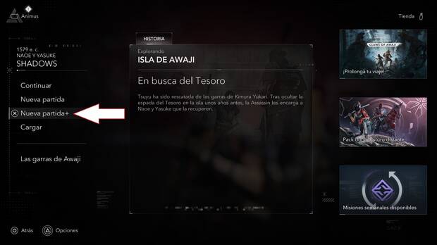 Assassin's Creed Shadows - Cmo se activa el modo Nueva partida +