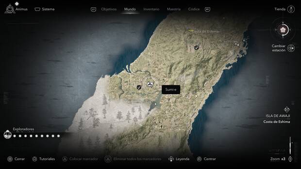 Assassin's Creed Shadows - Localizacin en el mapa del sumi-e de Awaji Santuario Izanagi