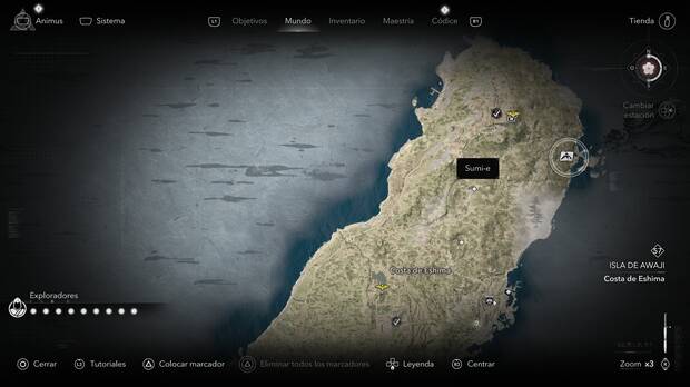 Assassin's Creed Shadows - Localizacin en el mapa del sumi-e de Awaji Eshima
