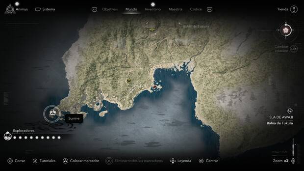 Assassin's Creed Shadows - Localizacin en el mapa del sumi-e de Awaji Remolinos de Naruto