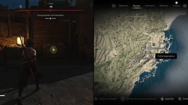 Assassin's Creed Shadows - Localizacin del cofre legendario en Awaji - Campamento de bandidos