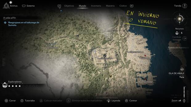 Assassin's Creed Shadows - Localizacin en el mapa del tesoro del trofeo de Tomeji cuando es invierno o verano