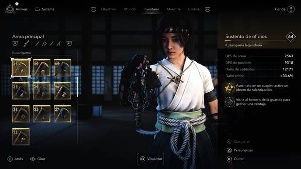 Assassin's Creed Shadows - Caractersticas del recuerdo de Nowaki: kusarigama legendaria Sustento de ofidios