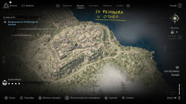 Assassin's Creed Shadows - Localizacin en el mapa del tesoro del trofeo de Tomeji cuando es primavera u otoo
