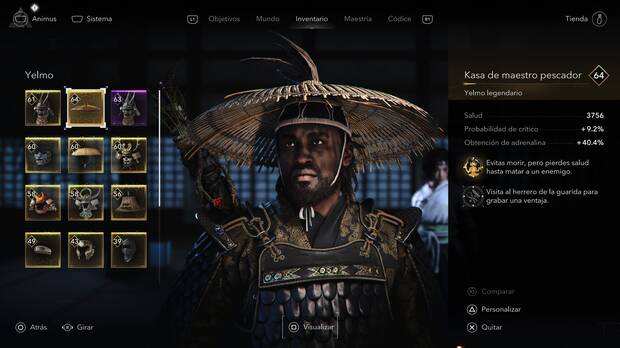 Assassin's Creed Shadows - Caractersticas del trofeo de Tomeji: yelmo legendario Kasa de maestro pescador