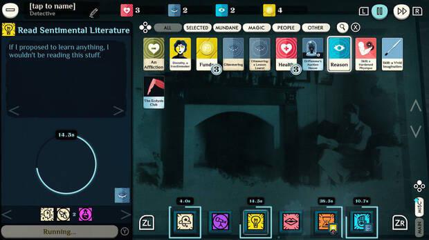 Interfaz de Cultist Simulator en Nintendo Switch.