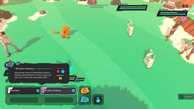 La inmensa mayoría de los combates son dobles, incluso cuando nos enfrentamos a Temtem salvajes. Eso sí, huir de ellos es más complicado que en Pokémon.